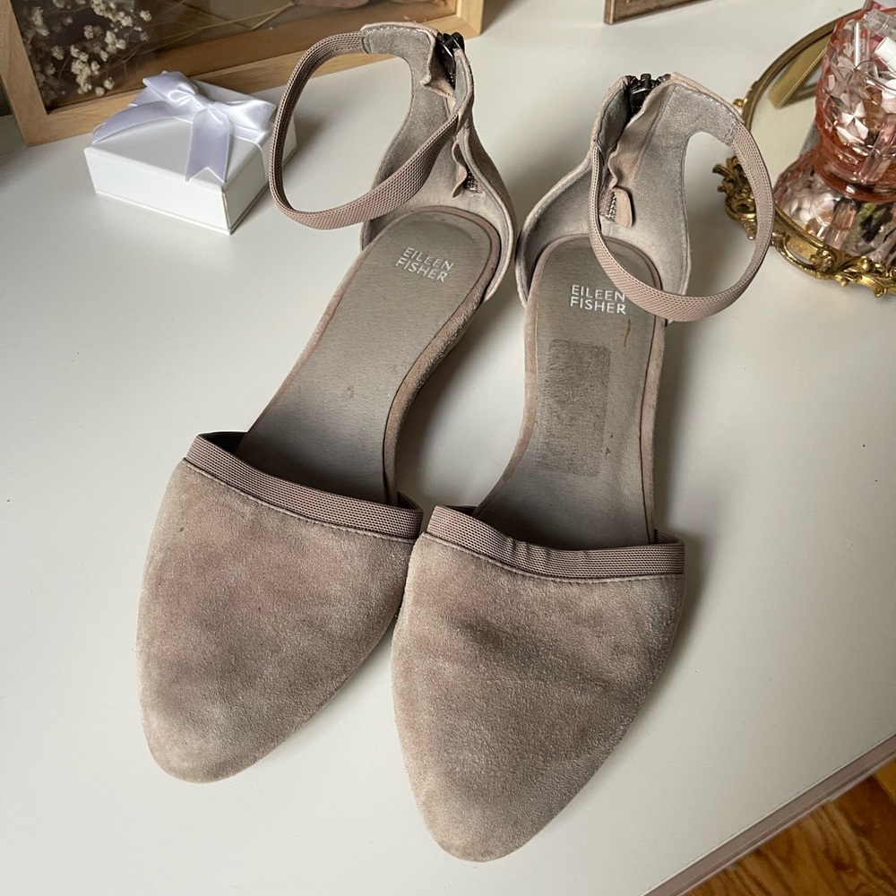 Eileen Fisher Ivie Tan Suede Ankle Strap Closed Toed Sandals
